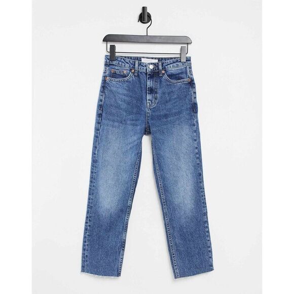TOPSHOP High Waisted straight leg Jeans Cropped W 26 L 30 Women’s Mid Wash Blue - Picture 1 of 7